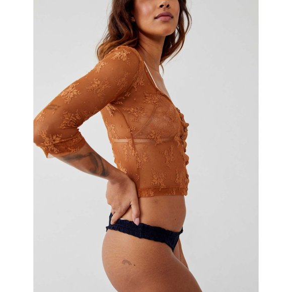 🎉LAST CHANCE🎉 NWT Free People Lost In Lace Cardi / Bright Cider - Picture 2 of 9